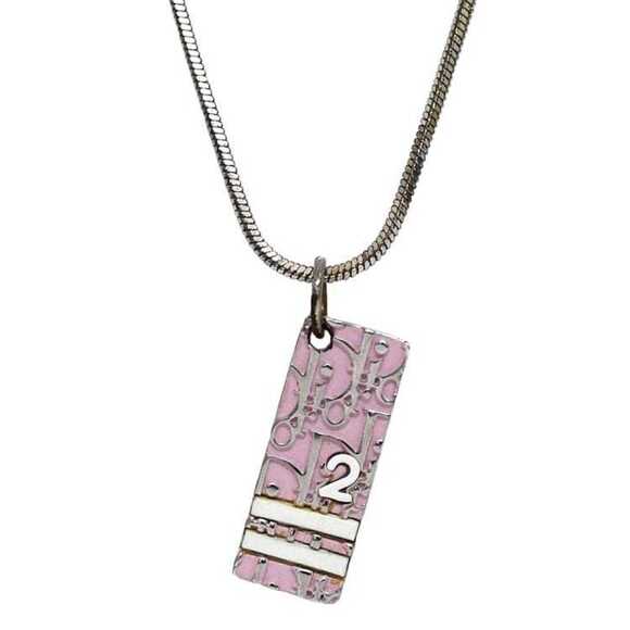 Christian Dior Necklace ec-21018 Silver Pink Trotter Bar Metal Plate Women's ...